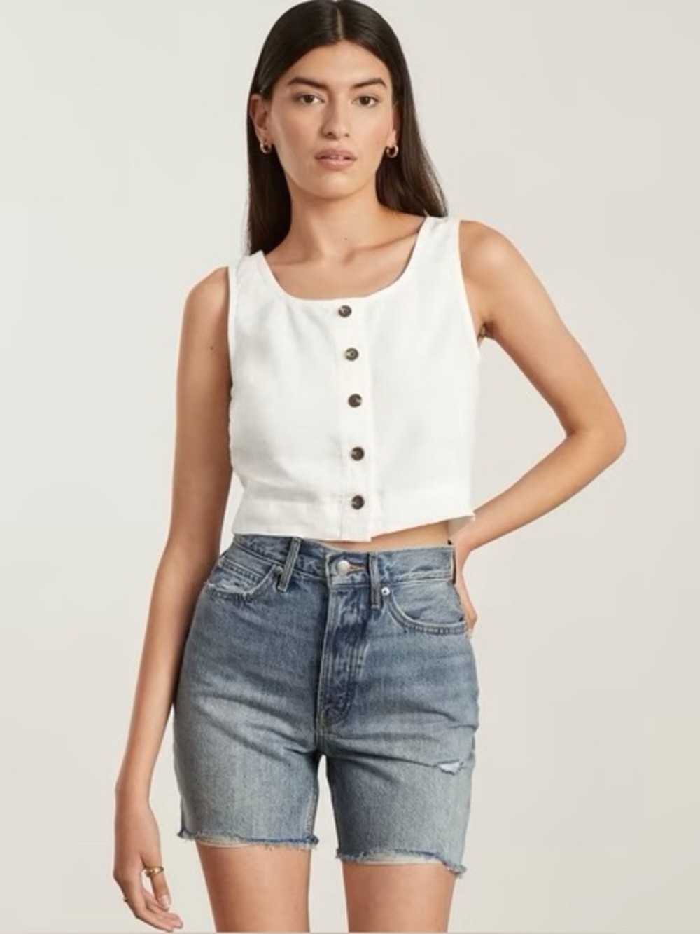 Everlane White The Linen Button-Front Crop Tank Top Size 2